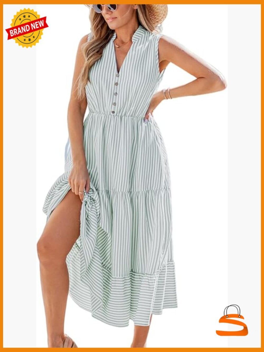 Ruffle V-Neck Midi Dress with Pockets